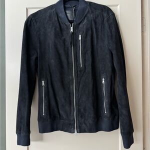 All Saints Suede Navy Bomber Jacket